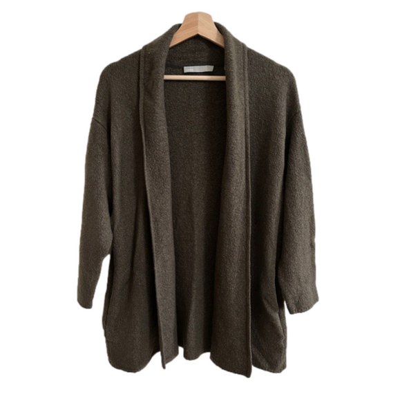 Vince Womens Green Brown Wool Collared Open Front Pocket Cardigan Sweater Size M - Picture 1 of 8